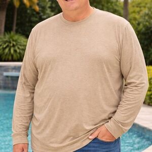 Roundtree & Yorke 3XB Big Tall Long Sleeve T-Shirt Beige 100% Cotton NWT